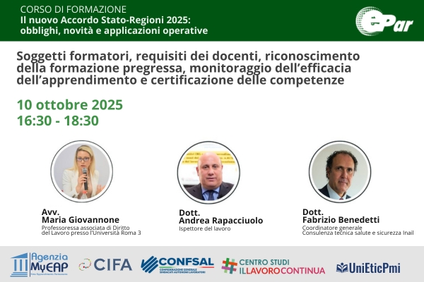 Sicurezza sul lavoro: formazione, monitoraggio, certificazione delle competenze nel terzo modulo del corso Accordo Stato-Regioni